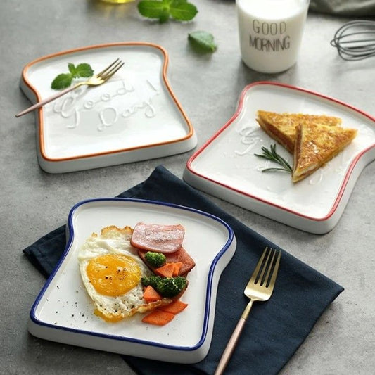 Toast-Shaped Ceramic Breakfast Plates
